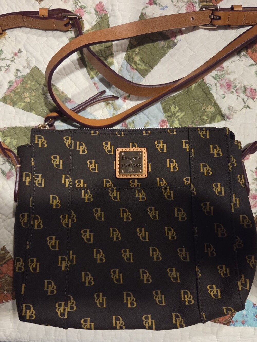 Dooney & Bourke Signature DB Crossbody in Brown & Tan